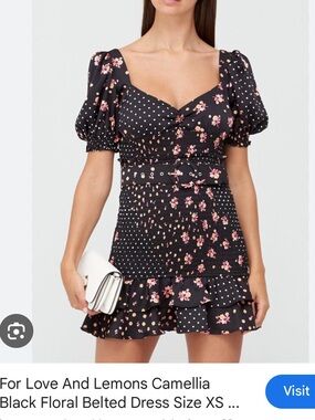 For Love And Lemons Black Floral and Pink Dot Mini Dress